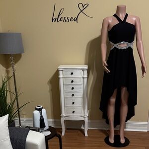 🥀Elegant Black Halter Dress with Silver Accents